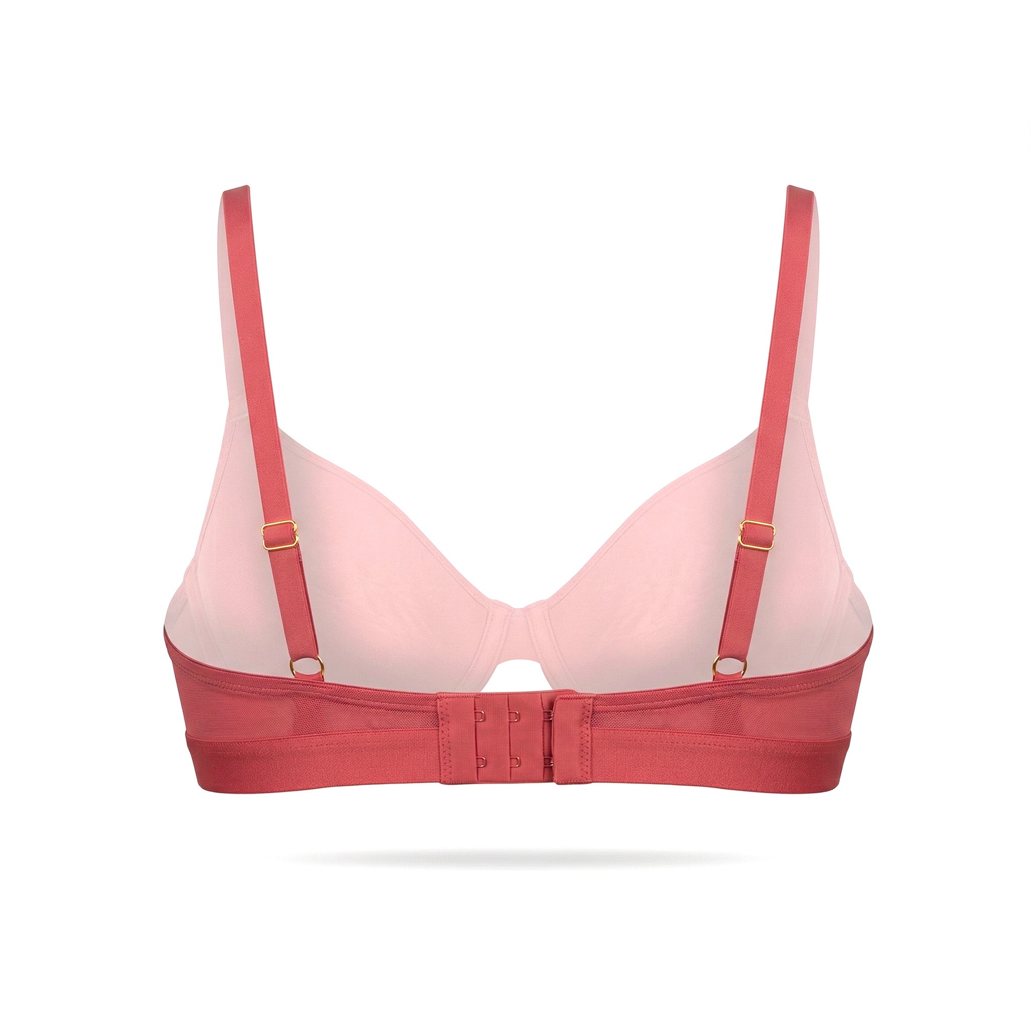 Red bra with thin straps on a white background