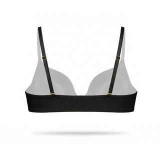 Black bra with thin straps on a white background