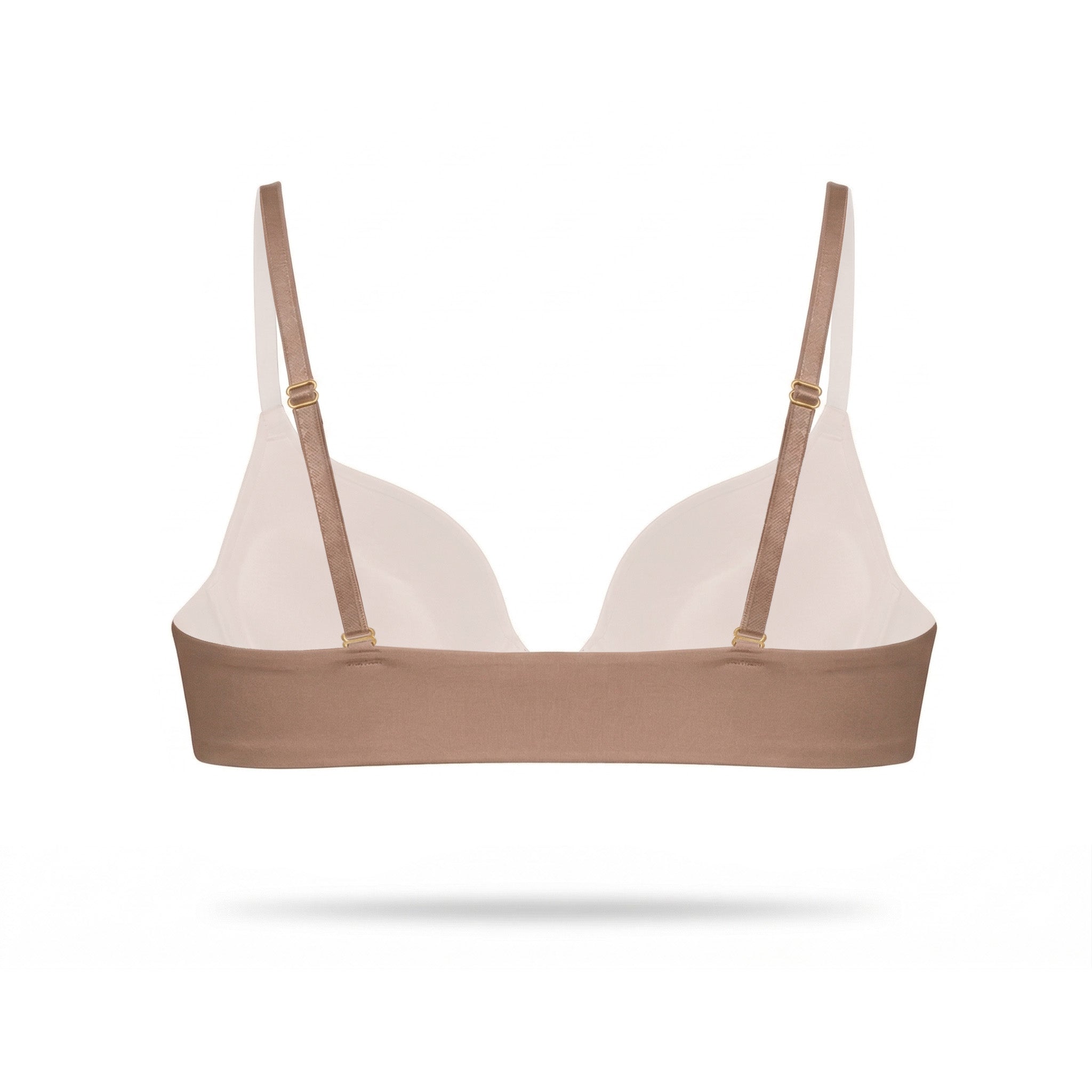 Brown and beige bralette on a white background