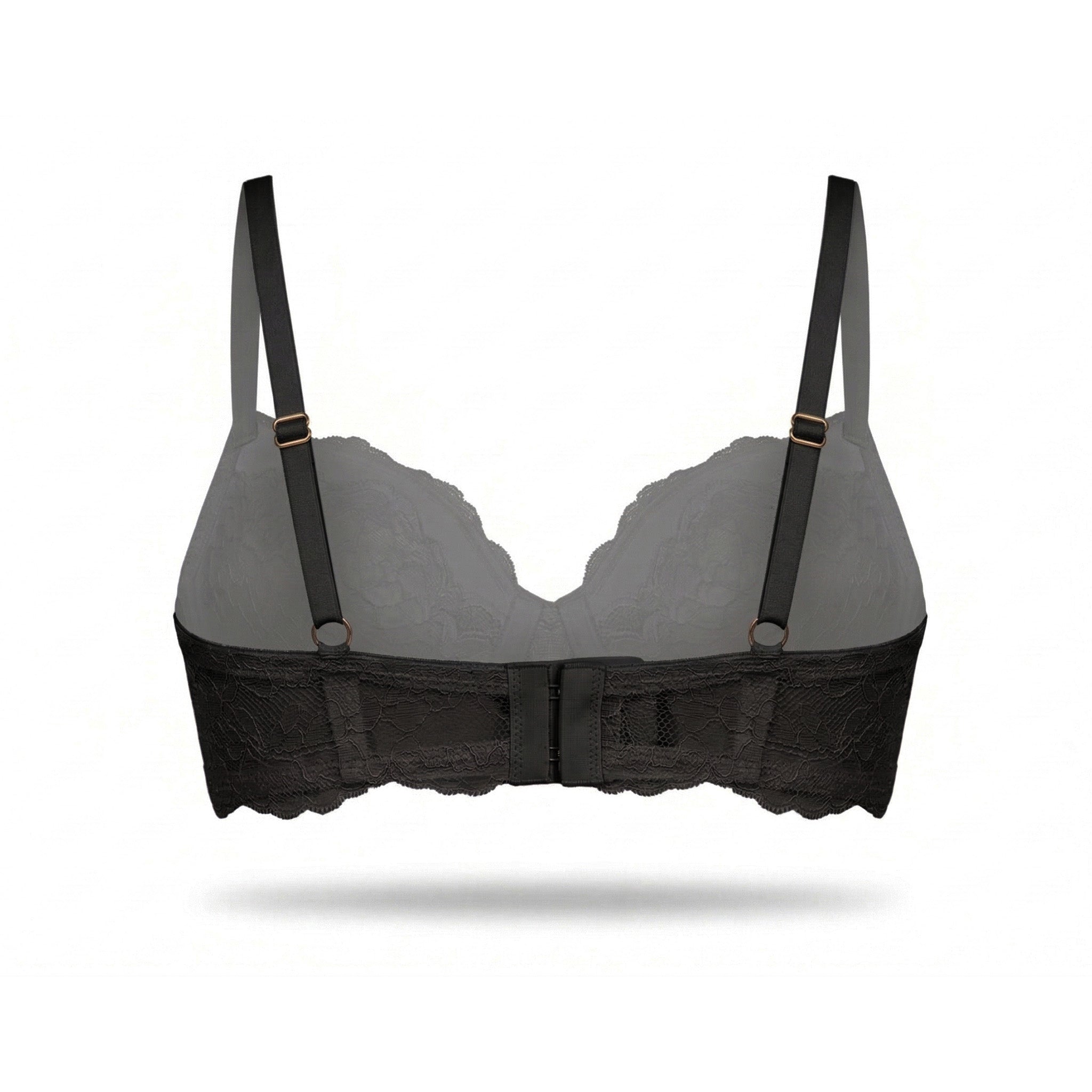 Black bra with thin straps on a white background