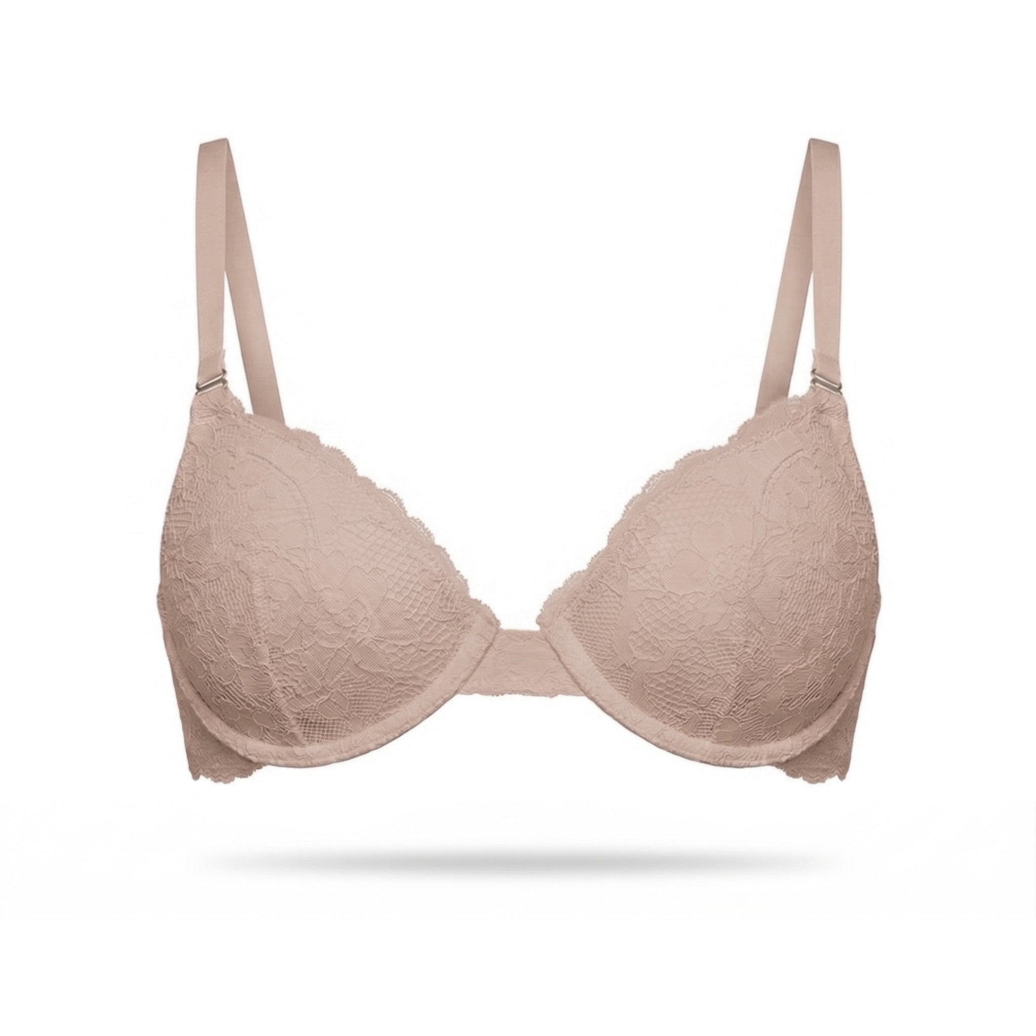 Beige bra on a white background