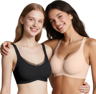 Wireless V-Neck Mesh Seamless Push-Up Bra