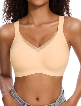 Wireless V-Neck Mesh Seamless Push-Up Bra
