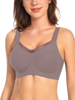 Wireless V-Neck Mesh Seamless Push-Up Bra