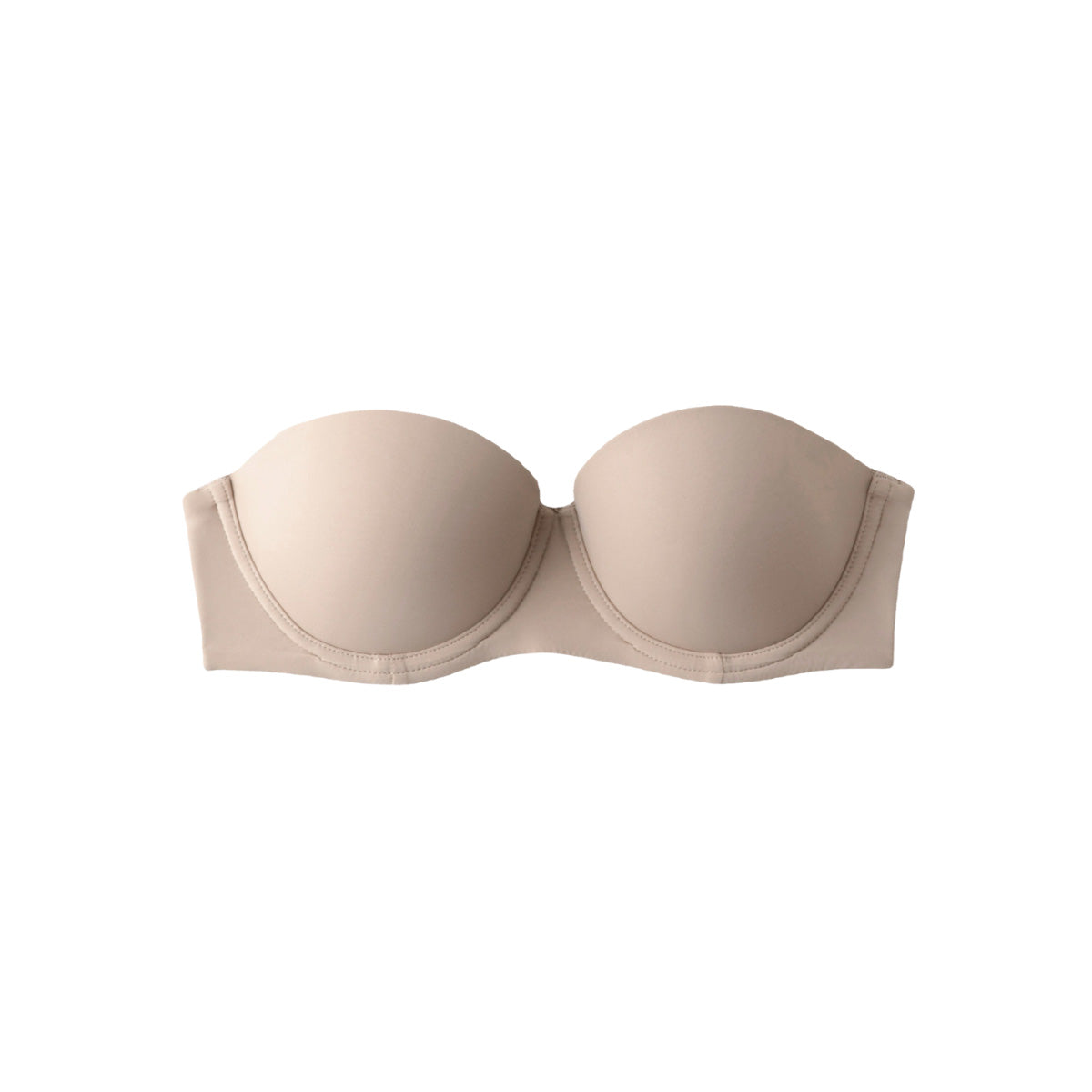 Beige strapless bra on a white background