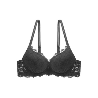 Black lace bra on a white background